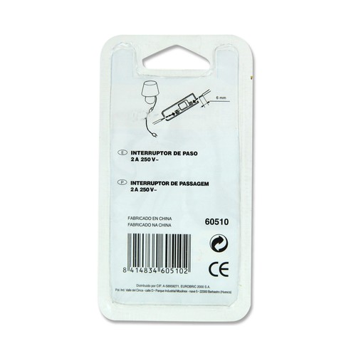 Interruptor de paso 2A/250V, color blanco, EUROBRIC 2000.