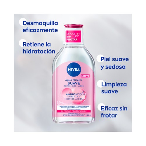 NIVEA Micell air Agua micelar desmaquilladora de rostro y ojos, para pieles secas y sensibles 400 ml.