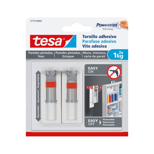Tornillo adhesivo ajustable para paredes pintadas y yeso 1kg TESA.