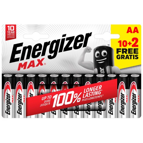 Pack de pilas max Alk AA, 10+2 unidades, ENERGIZER.