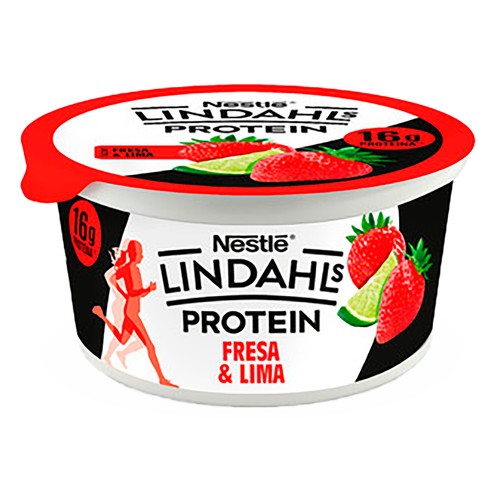 LINDAHLS Producto lácteo concentrado con alto contenido en proteínas y sabor a fresa y lima Pro+ de Nestlé 160 g.