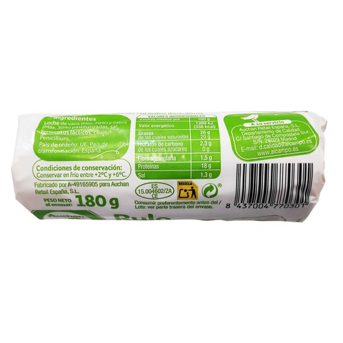 PRODUCTO ECONÓMICO ALCAMPO Rulo queso mezcla PRODUCTO ECONÓMICO ALCAMPO 180 g.