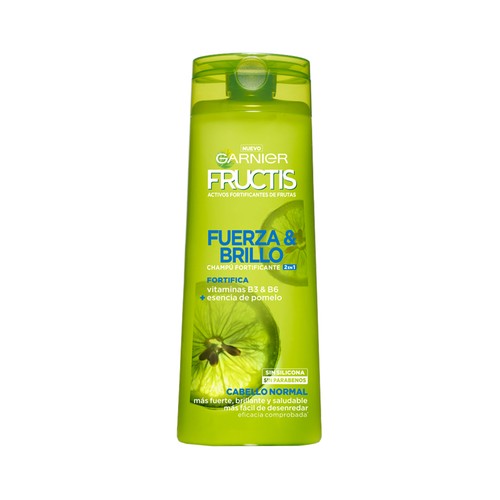 FRUCTIS Fuerza y brillo de Garnier Champú fortificante 2 en 1, para cabellos normaes 360 ml.
