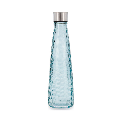 Botella de vidrio cónica azul con diseño exterior en relieve, 0,75 litros, Viba QUID.