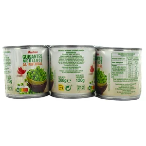 PRODUCTO ALCAMPO Guisantes medianos al natural 3 uds. 120 g.