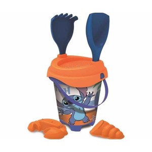 Imagen de Cubo de playa para hacer castillos con pala, rastrillo y moldes STITCH. 