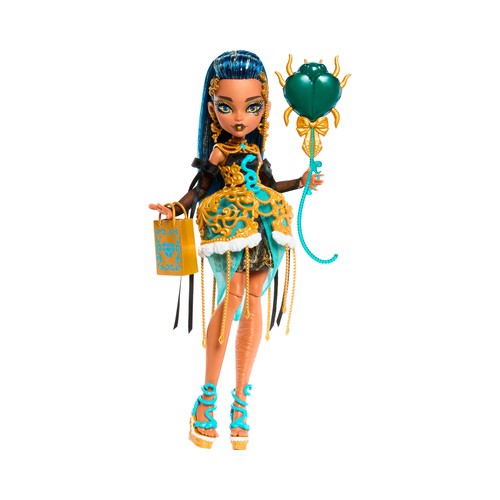 Monster High Cumplespantos Cleo De Nile, Muñeca de fiesta con accesorios temáticos +4 Años MATTEL