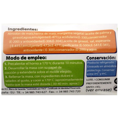 Masa quebrada sin gluten ADPAN 250 g.
