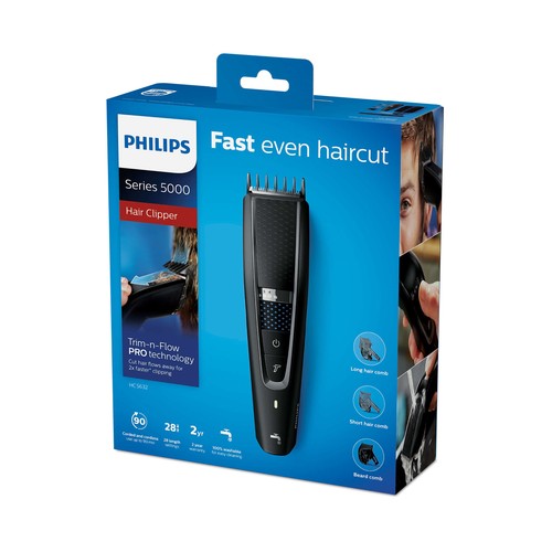 Maquina de cortar el pelo PHILIPS Hairclipper HC5632/15, sin cable, 28 longitudes, autonomía hasta 90 minutos.