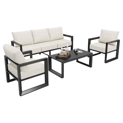 Conjunto de jardín Niza de acero con sofá de 3 plazas, 2 sillones y 1