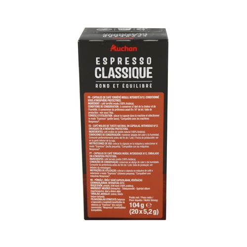 PRODUCTO ALCAMPO Café en cápsulas Espresso Classico I8, 20 uds.