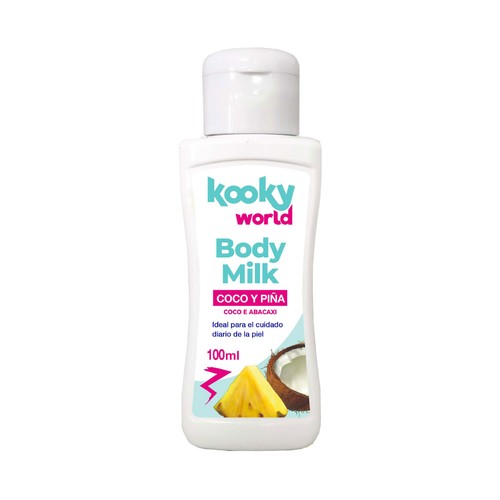 KOOKY WORLD Body milk (formato viaje) con aroma a coco y piña 100 ml.