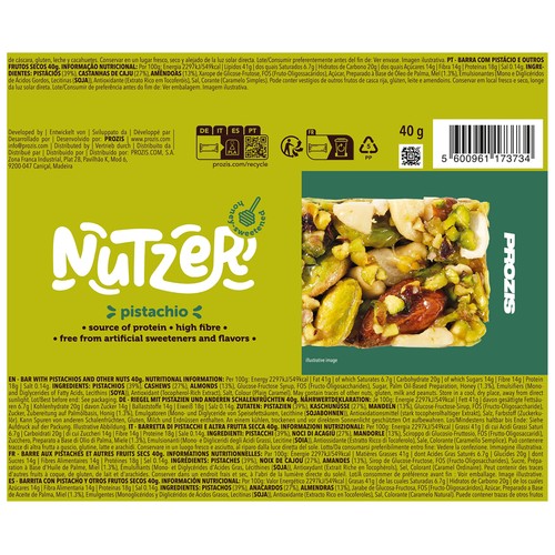 PROZIS Nutzer Barrita de pistachos y otros frutos secos, con miel 40 g.