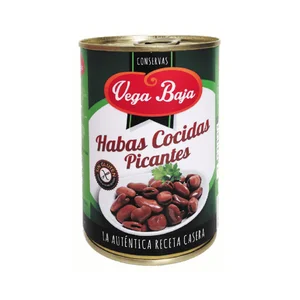 VEGA BAJA Habas cocidas picantes en conserva, 200 g.