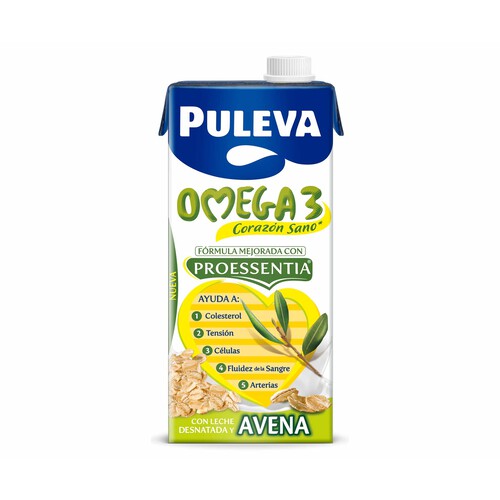 PULEVA  Omega 3 Preparado lácteo desnatado, enriquecido con avena, ácido oleico y Omega 3 1 l.