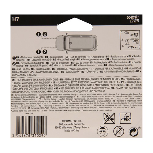 2 bombillas para automóvil H7 de luz azul, 55W,12V, PRODUCTO ALCAMPO