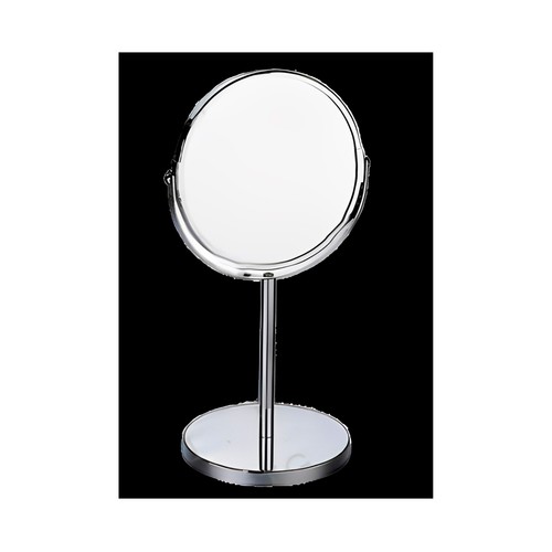 Espejo redondo pie para baño, con 2 lados, color plata, ACTUEL.
