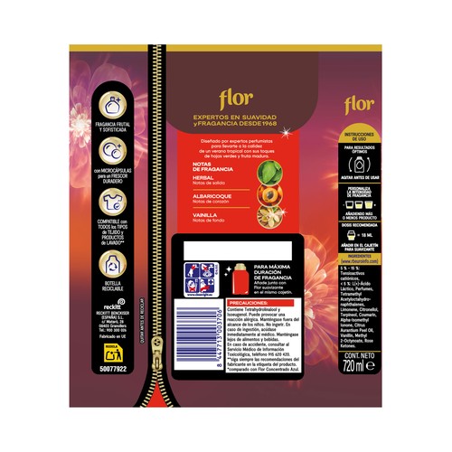 FLOR Perfumador para la ropa Tropical, fragancia intensa 40 lavados, 720ml
