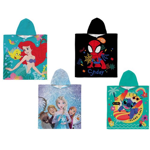 Poncho de playa infantil tejido velour, varios diseños, 320g/m², DISNEY.