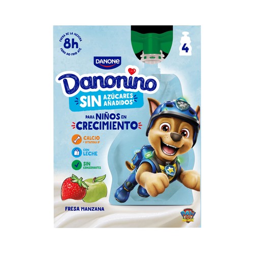 DANONINO Bolsita (pouch) de yogur con fresa y manzana 4 x 70 g.