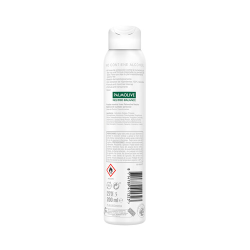 PALMOLIVE Desodorante spray para mujer con protección antitranspirante 24h y anti manchas blancas PALMOLIVE Tacto puro 200 ml.