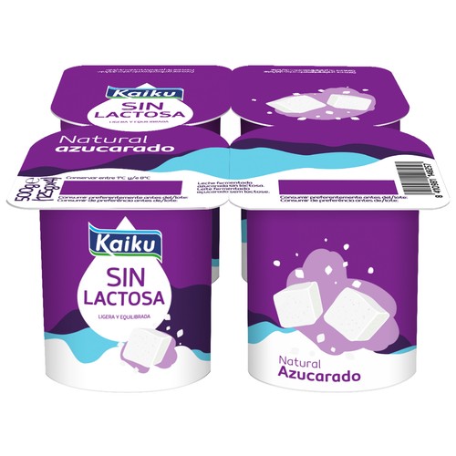 Yogur natural azucarado, sin lactosa KAIKU 4 x 125 g.