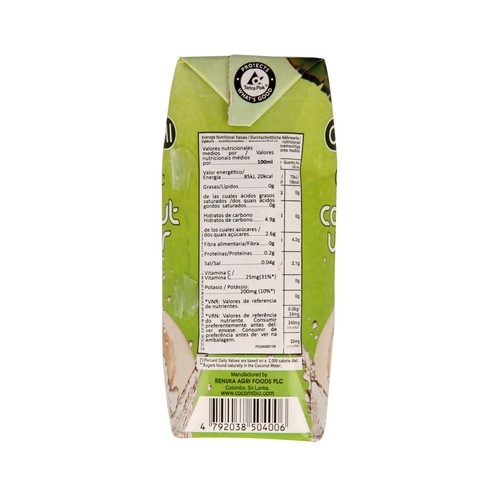 COCOMI Agua de coco natural ecológica COCOMI BIO ORGANIC 330 ml.
