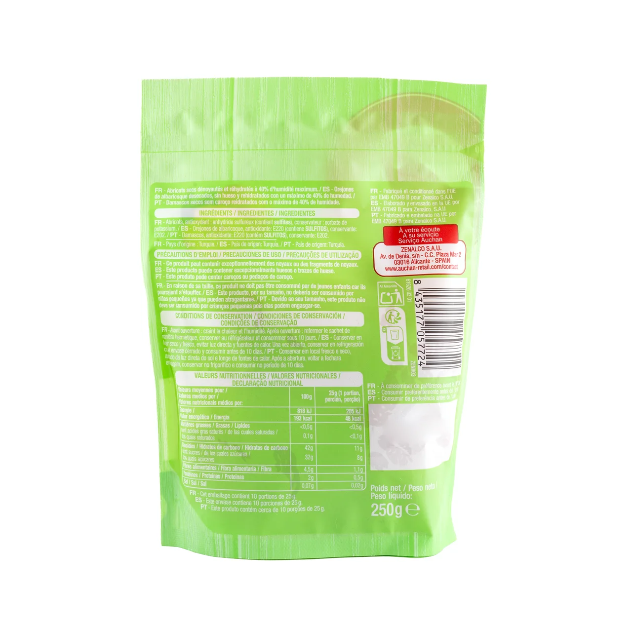 PRODUCTO ALCAMPO Orejones de albaricoque sin hueso 250 g.