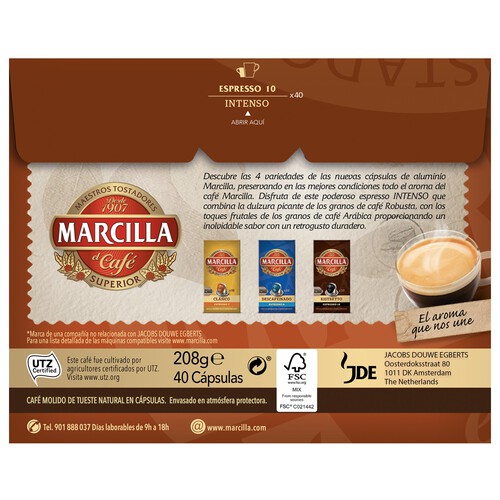 MARCILLA Café Intenso espresso 10 en cápsulas compantibles con Nespresso MARCILLA 40 uds.