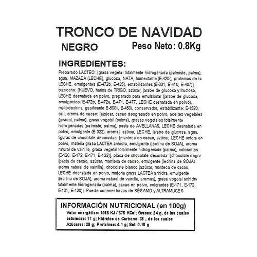 Tronco de Navidad de chocolate negro 800 g.