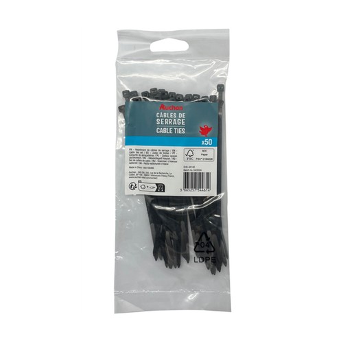 Set de 50 bridas, color negro, 3,6 x 140 mm, ALCAMPO.