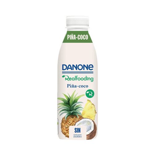 Yogur líquido para beber con piña y coco y sin azúcares añadidos DANONE Realfooding 541 ml.