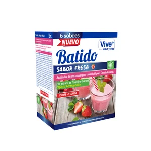 VIVE+ SALUD Y VIDA Batido sustitutivo sabor fresa, con extracto de té verde y guaraná VIVE + SALUD Y VIDA 180 g.