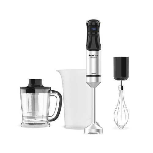 Batidora de mano TAURUS HB1501XE, 1500W, velocidad variable, incluye vaso medidor, emulsionador y picador.