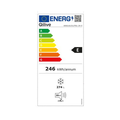 Congelador vertical QILIVE Q.6150, inox, clasificación energética: E, H: 193,1cm, A: 64cm, F: 69cm, capacidad neta: 274L