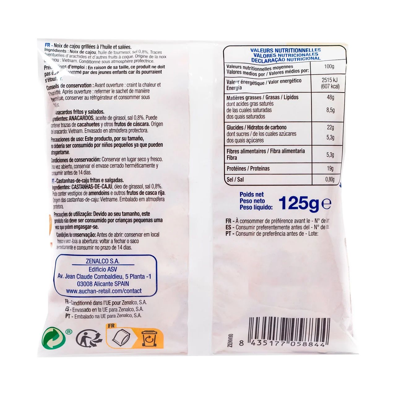 PRODUCTO ECONÓMICO ALCAMPO Anacardos fritos y salados 125 g.