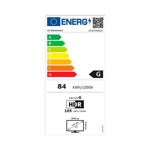 Televisión 139,7 cm (55") LED LG 55UA75006, 4K, Ultra HD, Smart TV, WebOS25 IA, USB, 3HDMI, color negro, 60Hz.