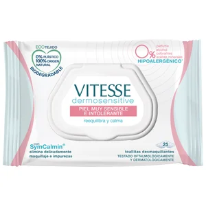 VITESSE Dermosensitive Toallitas limpiadoras y desmaquilladoras, especiales pieles muy sensibles e intolerantes 25 uds.