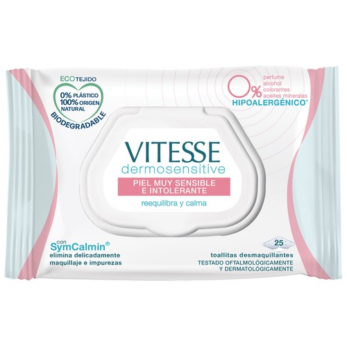 VITESSE Dermosensitive Toallitas limpiadoras y desmaquilladoras, especiales pieles muy sensibles e intolerantes 25 uds.