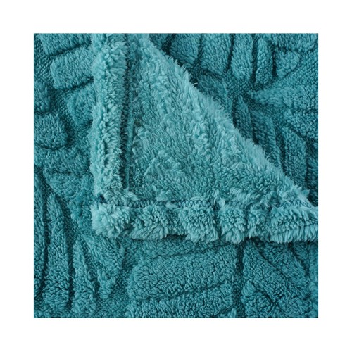 Manta 180x220cm jacquard sherpa, diseño Hojas Brumes para sofá. ACTUEL