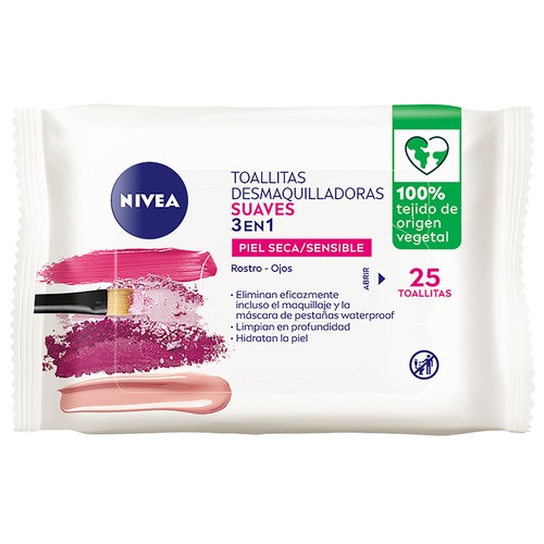 NIVEA Toallitas desmaquilladoras biodegradables, para piel seca o sensible 25 uds.