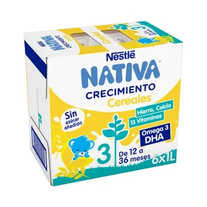 NATIVA Crecimiento de Nestlé Leche (3) de crecimiento con cereales, de 12 a 36 meses 6 x 1 l.