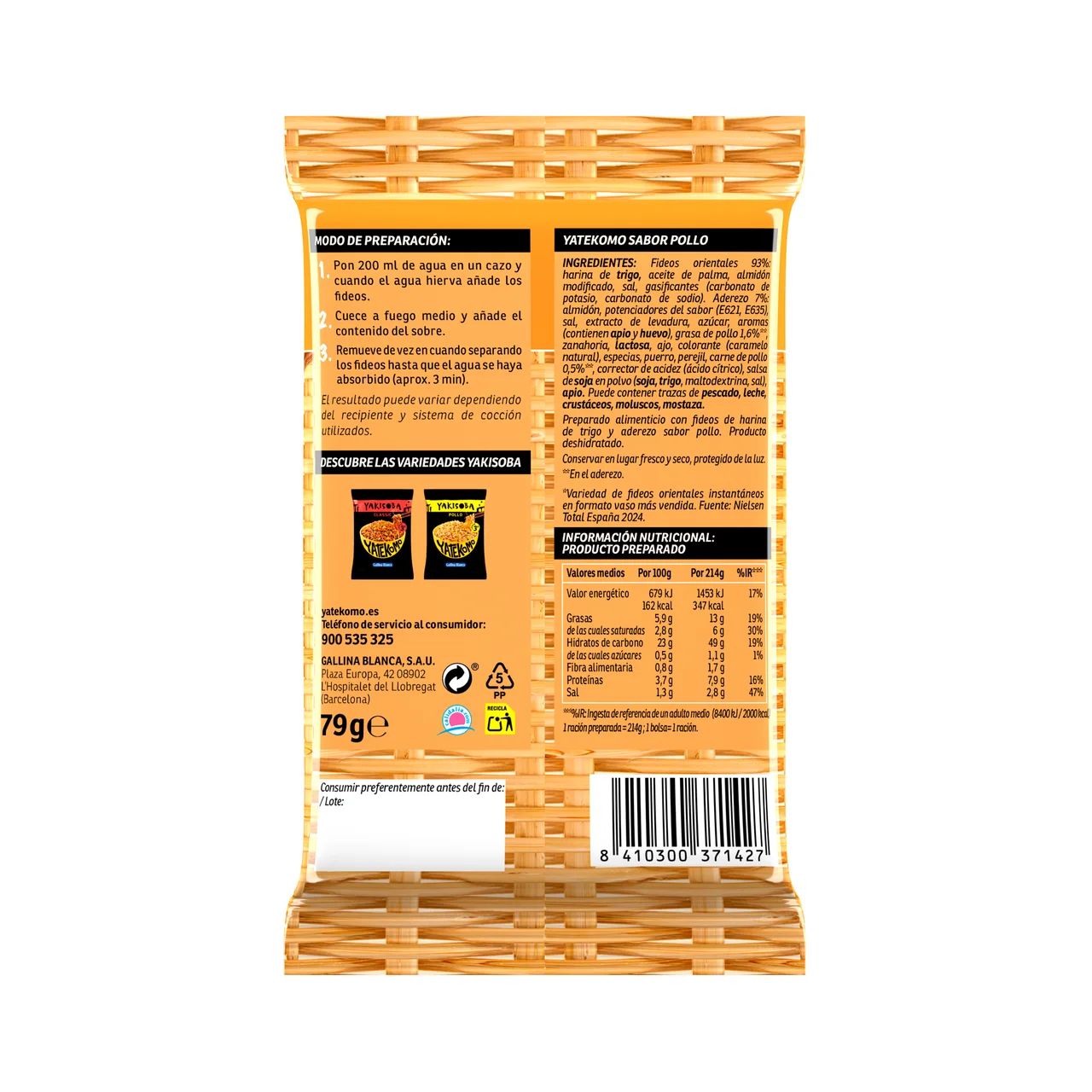 Noodles fideos instantáneos sabor pollo gallina blanca 79 g.