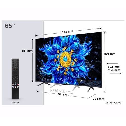 Televisión 165,1 cm (65") QD MINILED TCL 65P8L, 4K, GOOGLE Tv, Dolby vision / atmos, Bluetooth, 144 Hz