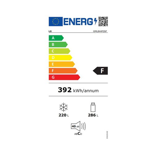 Frigorífico americano 178,7cm LG GML844PZ6F NO FROST, clasificación energética: F, H: 178,7cm, A: 83,6cm, F: 73,5cm, dispensador agua/hielo, capacidad total: 506L.