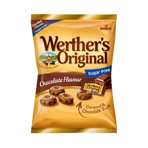 WERTHER"S ORIGINAL Caramelos Toffees de mantequilla y nata sin azúcar con sabor a chocolate 60 g.