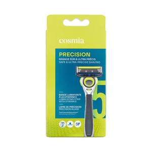 COSMIA Precision Maquinilla de afeitar recargable + 2 cabezales giratorios de 5 hojas.