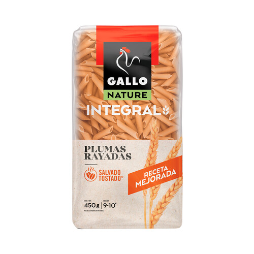 GALLO Nature Pasta plumas rayadas integrales paquete de 450 g.