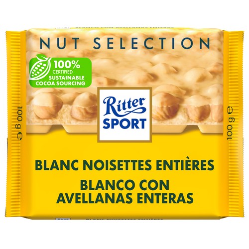 RITTER Chocolate blanco con avellanas 100 g.