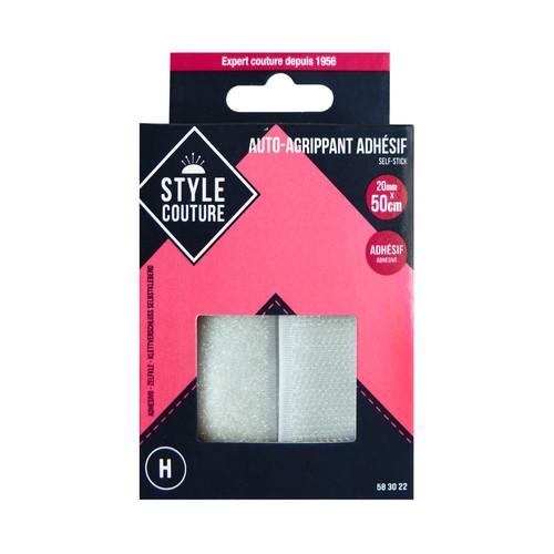 Velcro adhesivo, 20mm x 50cm, color blanco, STYLE.